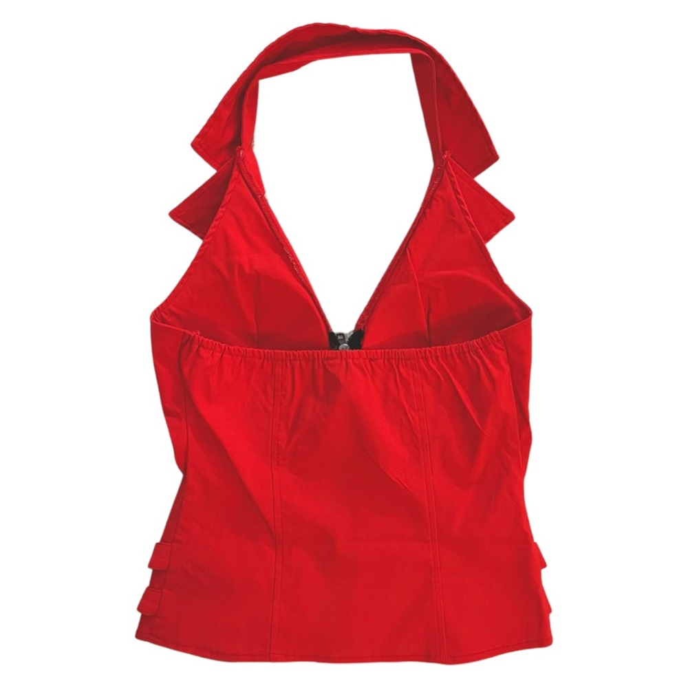 Red halter blouse.